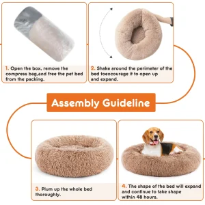 Large Pet Bed Round Fluffy Plush Dog Bed - Thumbnail Image 5