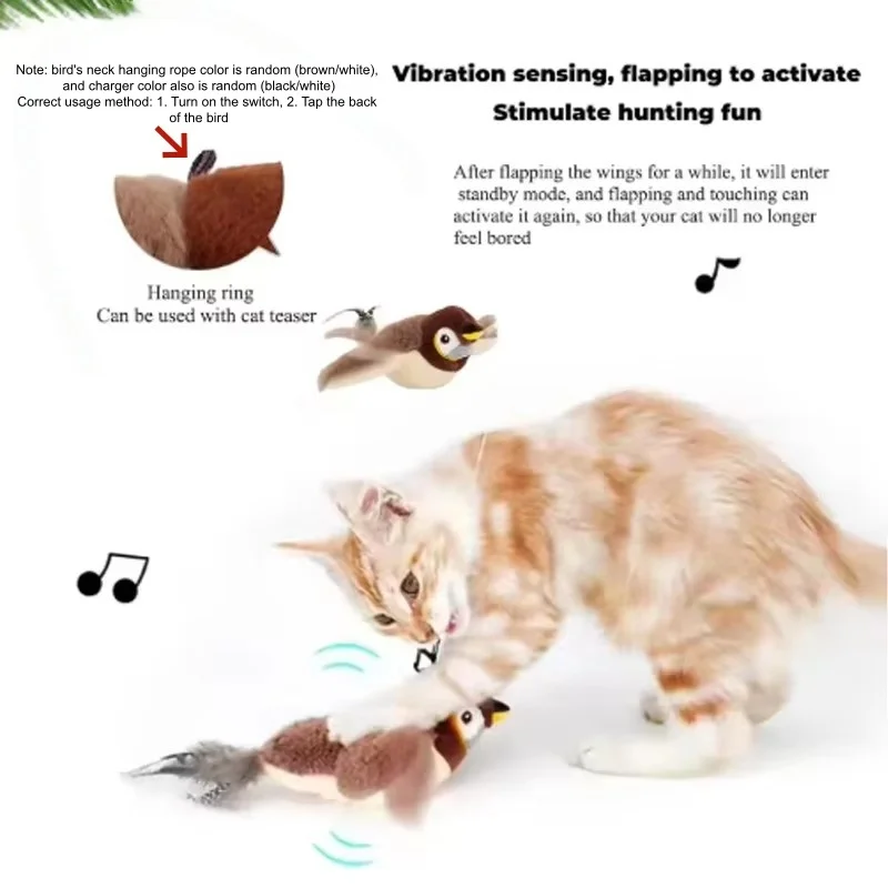 Hot Simulated Bird Cat Toy Interactive  Rechargeable Chirping Flapping Bird - Image 4