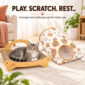 Zoe Cat Scratcher Lounger With Crinkle Tunnel