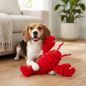 Red Lobster Plush Dog Toy with Squeaker, Chew Level 3 - Thumbnail Image 2