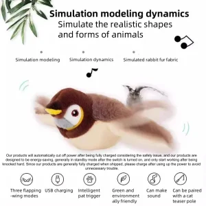 Hot Simulated Bird Cat Toy Interactive  Rechargeable Chirping Flapping Bird - Thumbnail Image 2