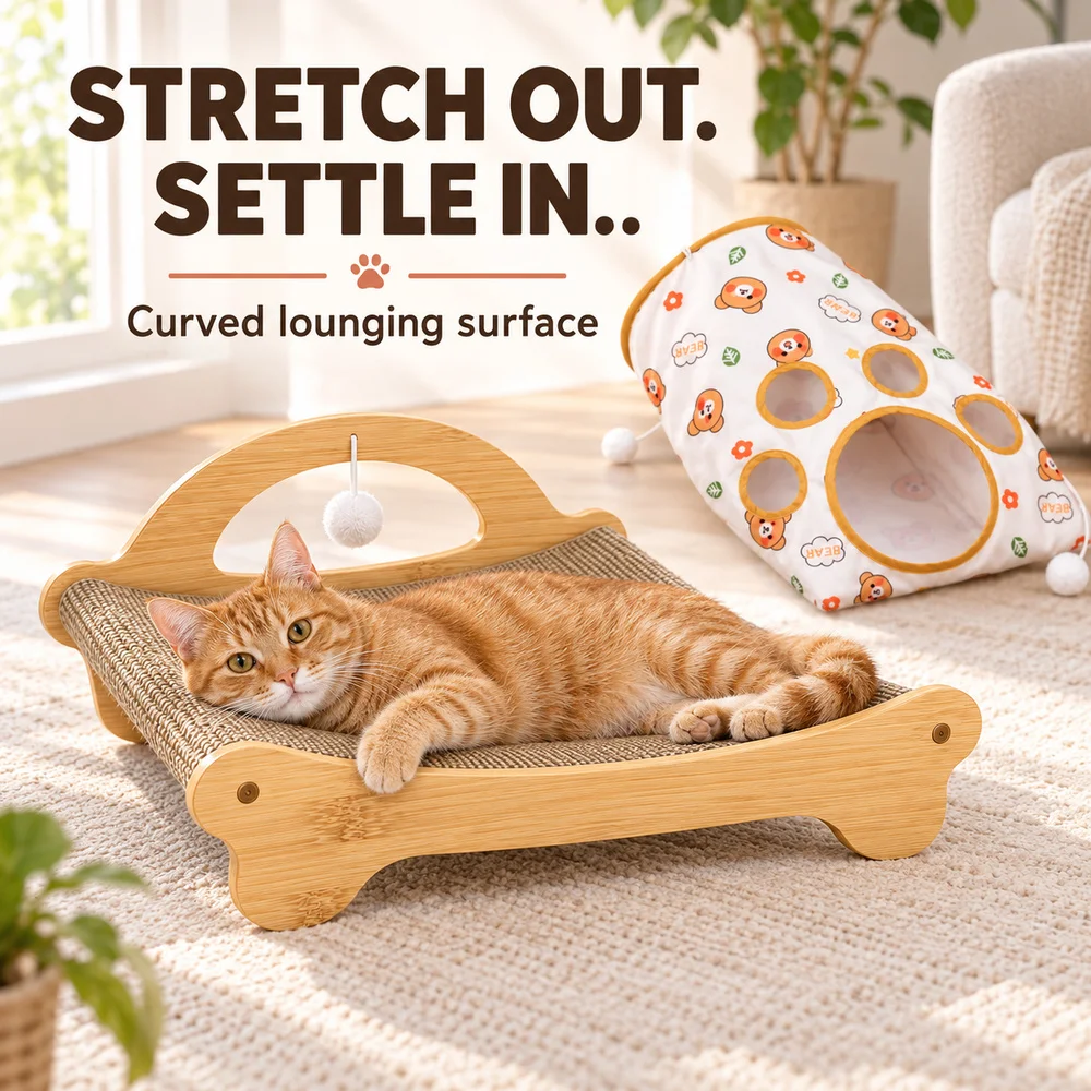 Zoe Cat Scratcher Lounger With Crinkle Tunnel - Image 3