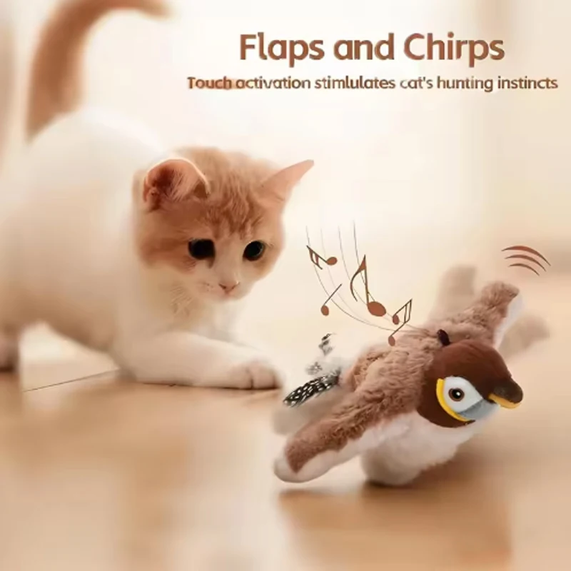 Hot Simulated Bird Cat Toy Interactive  Rechargeable Chirping Flapping Bird - Image 3